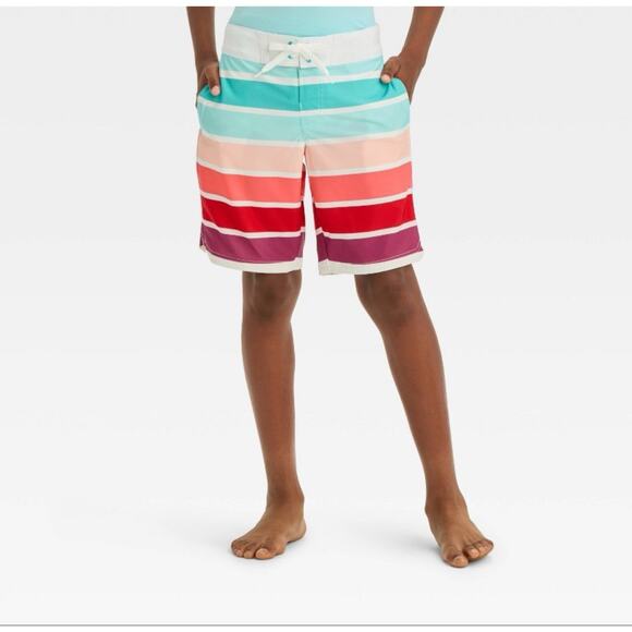 Art Class Boys’ Size 10 Swim Shorts Striped Adjustable Waist Built- in Brief - Picture 1 of 5